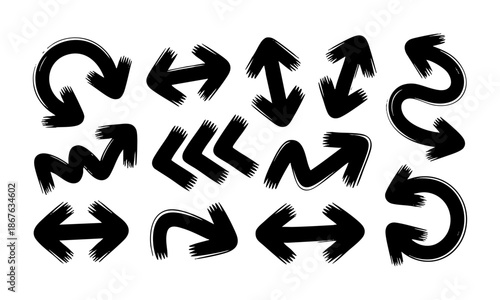 Black graffiti spray arrow icons set for graphic design vector set illustration, easily editable. 