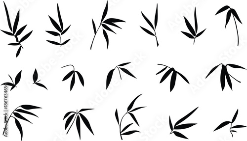 bamboo, leaf, leaves, stem, silhouette, asian, zen, natural, peaceful, calming, oriental, japanese, chinese, background, pattern, border, decorative, design, element, botanical, plant, flora, graphic,