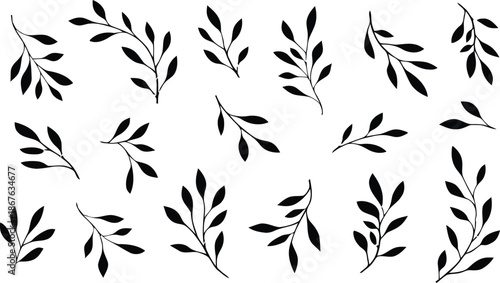 leaf, silhouette, plant, nature, illustration, graphic, design, black, shape, collection, set, template, print, isolated, transparent, background, leaves, branch, green, spring, summer, floral, patter