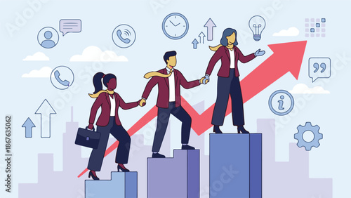 Diverse Business Team Climbing Steps Towards Growth and Achievement