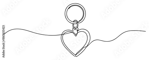 Continuous line drawing of a simple heart shaped keychain ring