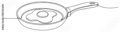 Continuous one line drawing of a fried egg in a frying pan
