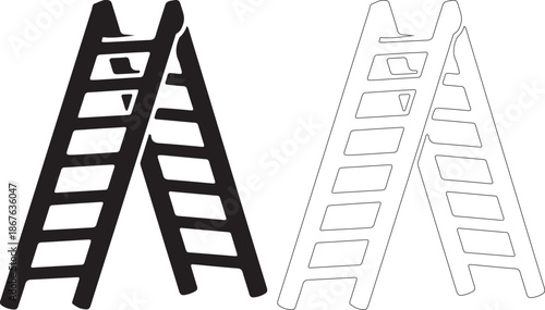 Two A-frame ladders in black silhouette and outline style