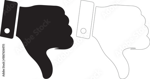 Black and white thumbs down icon with silhouette and outline