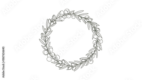 Delicate Hand-Drawn Laurel Wreath Illustration on White Background