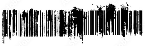 Abstract grunge barcode design with black ink splatters