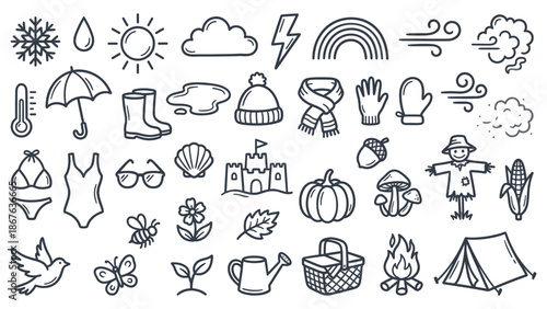 Camping Essentials and Nature Elements Illustration Set