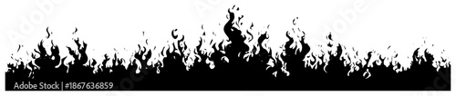 Black silhouette of burning fire flames horizontal border