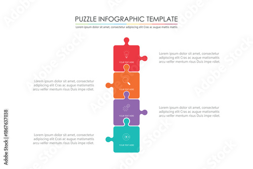 puzzle infographic design with 4 step, graph to describe the steps