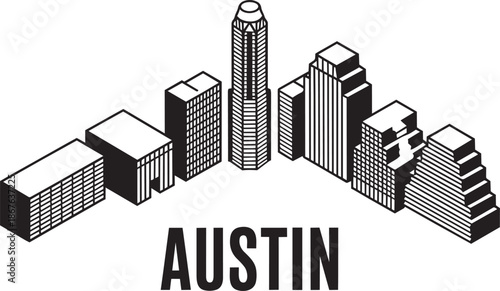 Austin skyline vector isometric illustration city landmarks with urban buildings and downtown