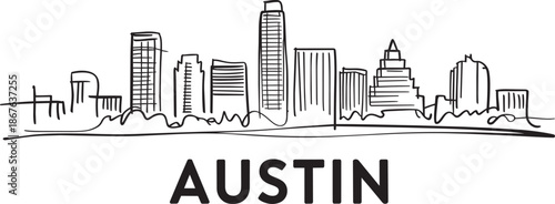 Austin texas skyline sketch vector drawing with buildings and landscape elements for designs