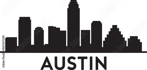 Austin texas usa city skyline silhouette black and white transparency background vector