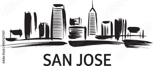 San jose california usa city skyline hand drawn black and white transparency background vector