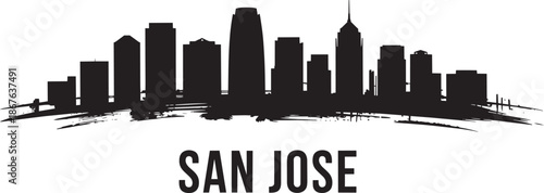 San jose city skyline silhouette with textured brush stroke effect vector art