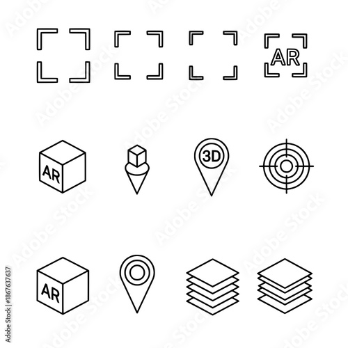 Augmented reality interface outline vector icon set