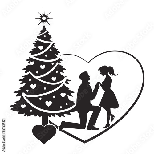 Romantic christmas proposal silhouette