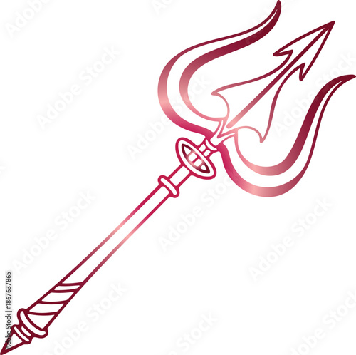 Stylized three-pronged spear emblem in vibrant gradient colors, representing power, mythology, and ancient symbolism in a captivating graphic design