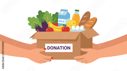 Charity Food Donation Vector Illustration