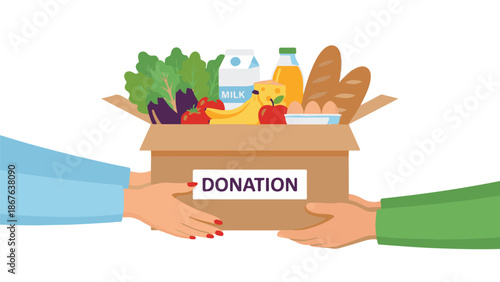 Charity Food Donation Vector Illustration