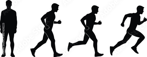 Silhouette Sequence of Man Running in Stages of Motion