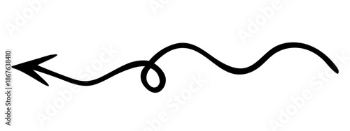 Arrow hand drawn doodle direction twist indicator, pointer scroll element. swirly various dynamic UI interface shape navigation cursor sign. Marker follow cue minimalistic symbol. Isolated. Vector