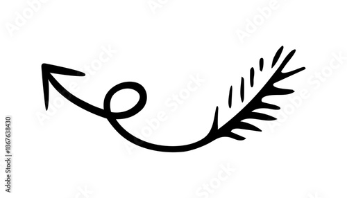 Arrow hand drawn doodle direction twist indicator, pointer scroll element. swirly various dynamic UI interface shape navigation cursor sign. Marker follow cue minimalistic symbol. Isolated. Vector