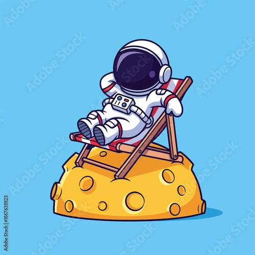 Astronaut Relaxing on Moon Deck Chair Space Vacation.