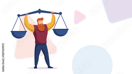 Man with beard holding justice scales, symbolizing balance and fairness
