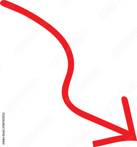 Red curved arrow pointing right isolated on transparent background