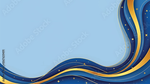 Elegant Blue and Gold Wavy Abstract Design.