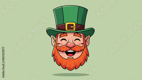Happy Leprechaun Head with Red Beard and Green Hat.