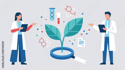 Scientists researching plant biology, genetic engineering, and biotechnology