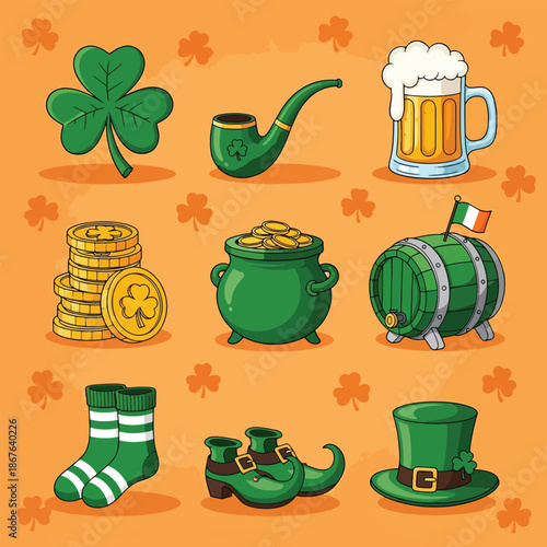 St Patricks Day collection of traditional Irish symbols.