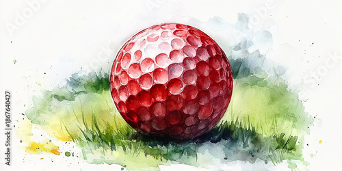 Golf ball on grass in watercolor style art Generative AI
