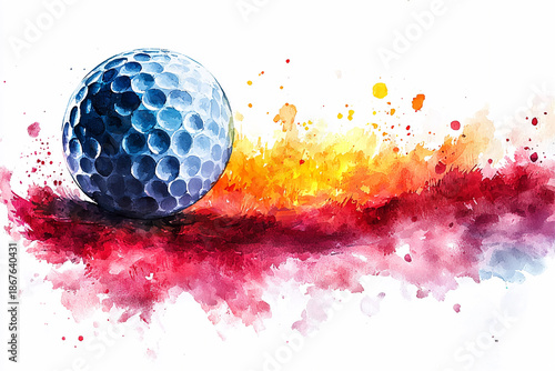 Golf ball in motion with colorful background in watercolor style Generative AI