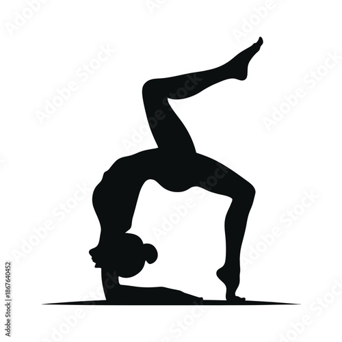 Black silhouette of a woman in a yoga pose on a white background flexibility de