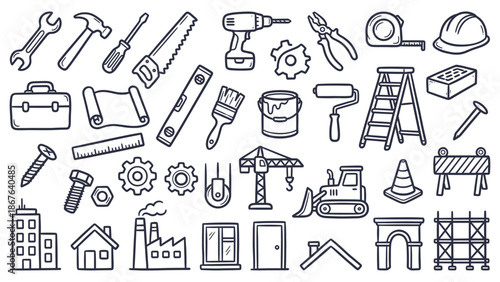 Construction Site Tools and Equipment Illustrations