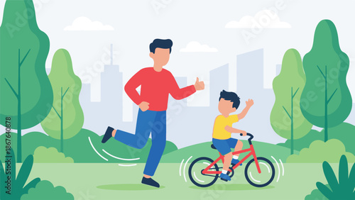 Family Cycling Activity Vector Illustration