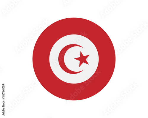 Free Download Circular flat vector icon of Tunisia national flag symbol with red ring crescent and star isolated on white background - GFXLoad