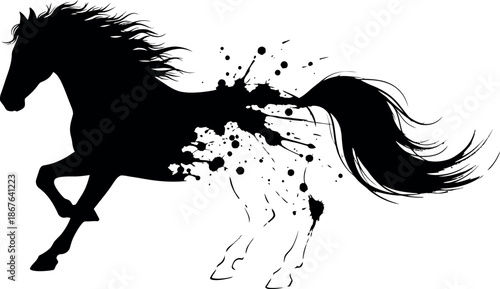 Black horse silhouette with abstract splash effect
