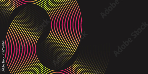Dark geometric abstract background with overlapping circular lines in space. Modern graphic design element. eps10
