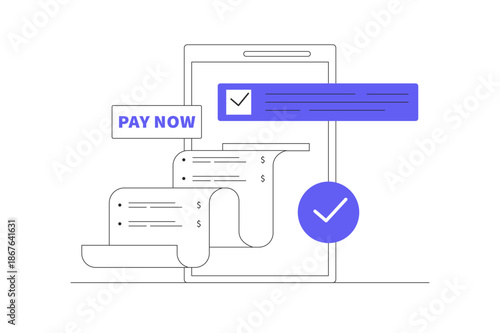 Quick Payment Process. Pay now. Recipe.Cashless Payment. Flat Cartoon Vector Illustration, icon Stylish abstract design landing page web
