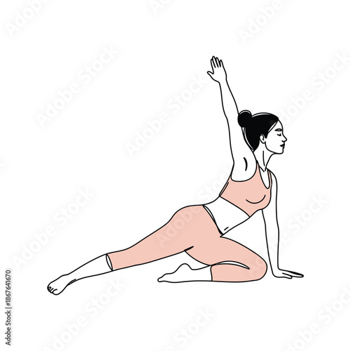 Woman in pink athletic wear performing yoga pose on white background fitness exercise stretching des