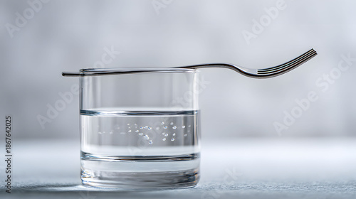 Fork balanced on a glass of water