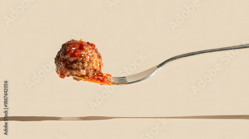 Meatball with sauce on a fork