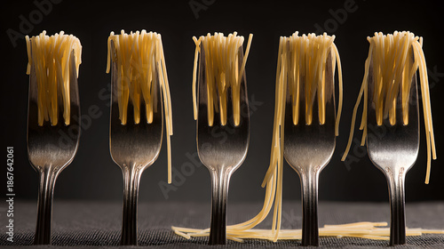Spaghetti pasta hanging on forks