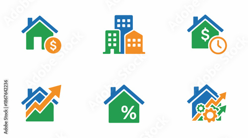 Real estate icon set property investment and financial symbols
