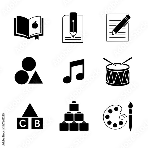 Early childhood education vector icons for preschool learning
