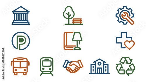 Set of various icon illustrations against black background