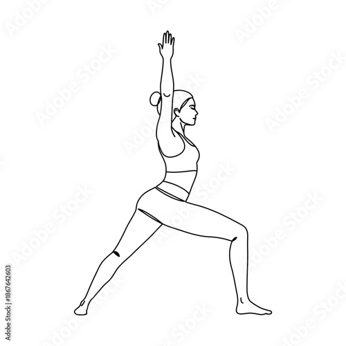 Woman in warrior two yoga pose line warrior pose virabhadrasana fitness
